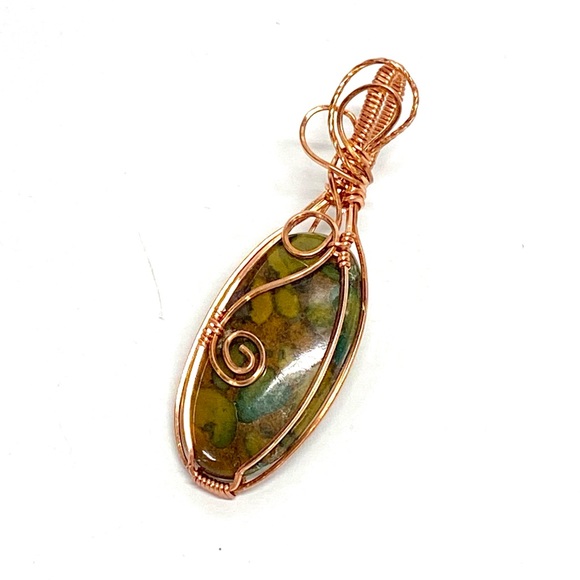 HANDMADE Fruit Jasper Hand Wrapped in Bare Copper Wire Pendant, Gift For Her - Picture 5 of 10